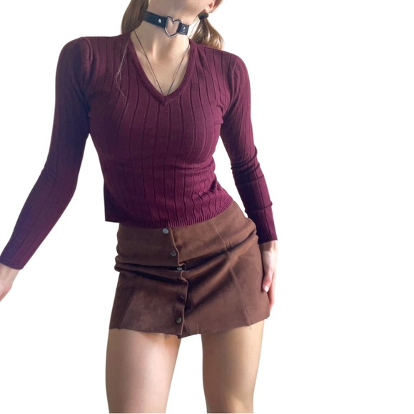RAAM vintage 90s burgundy ribbed sweater, v neck, size M, fits like small